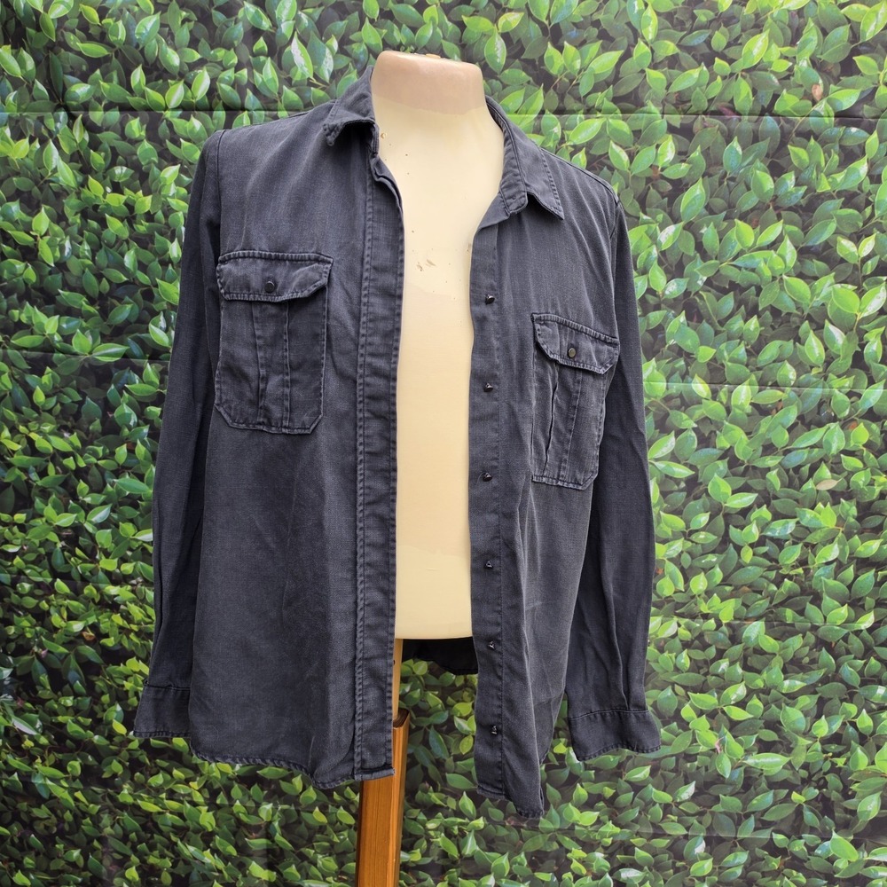 Zara Woman Premium Denim Black Button Up Shirt Womens Medium Utility Overshirt